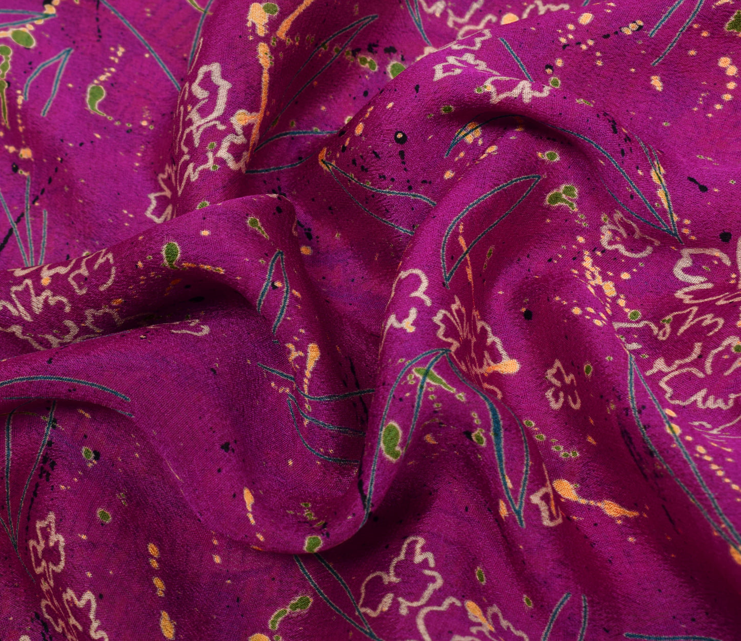 Sushila Vintage Magenta Scrap Saree 100% Pure Silk Printed Floral Sari Fabric