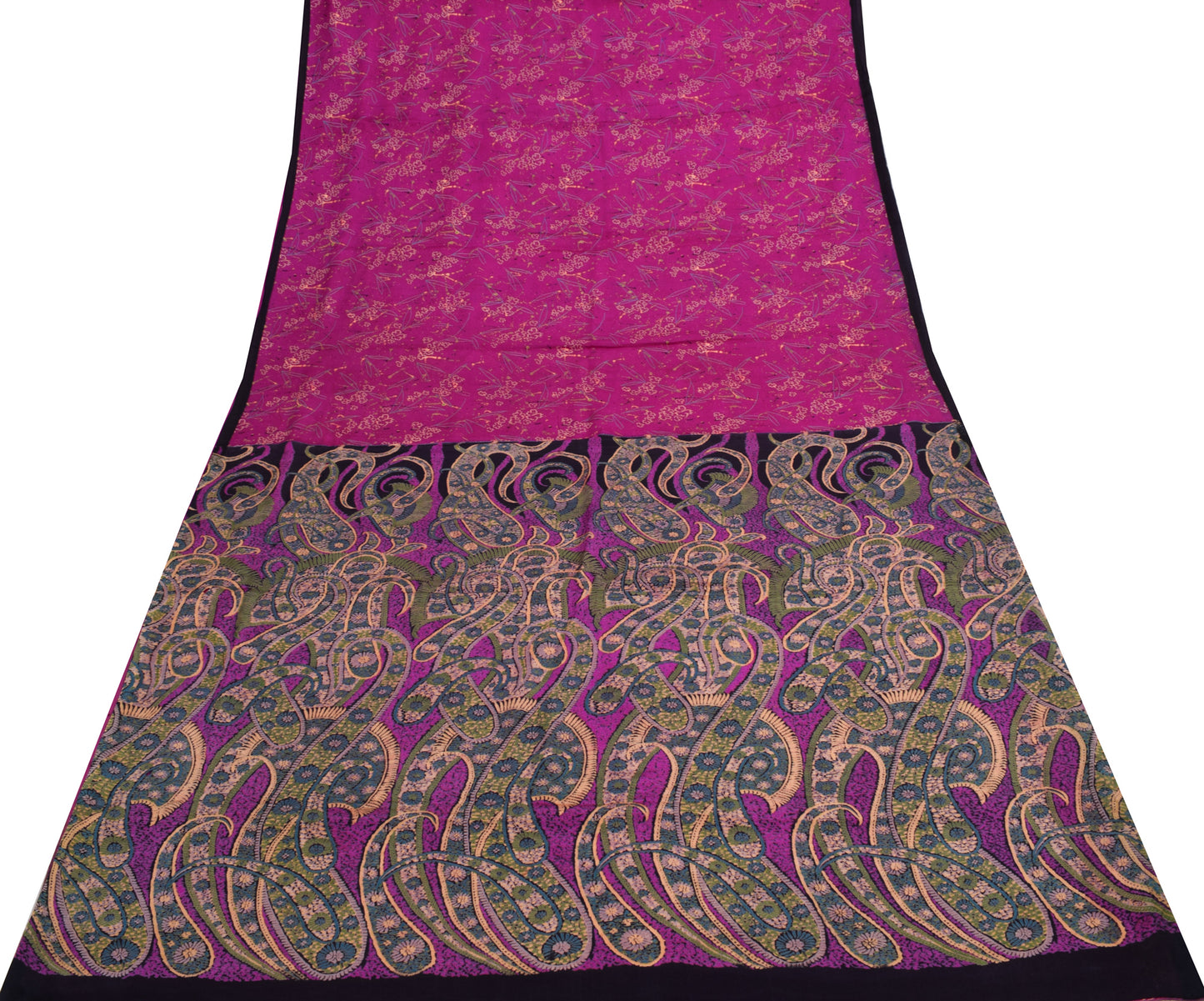 Sushila Vintage Magenta Scrap Saree 100% Pure Silk Printed Floral Sari Fabric