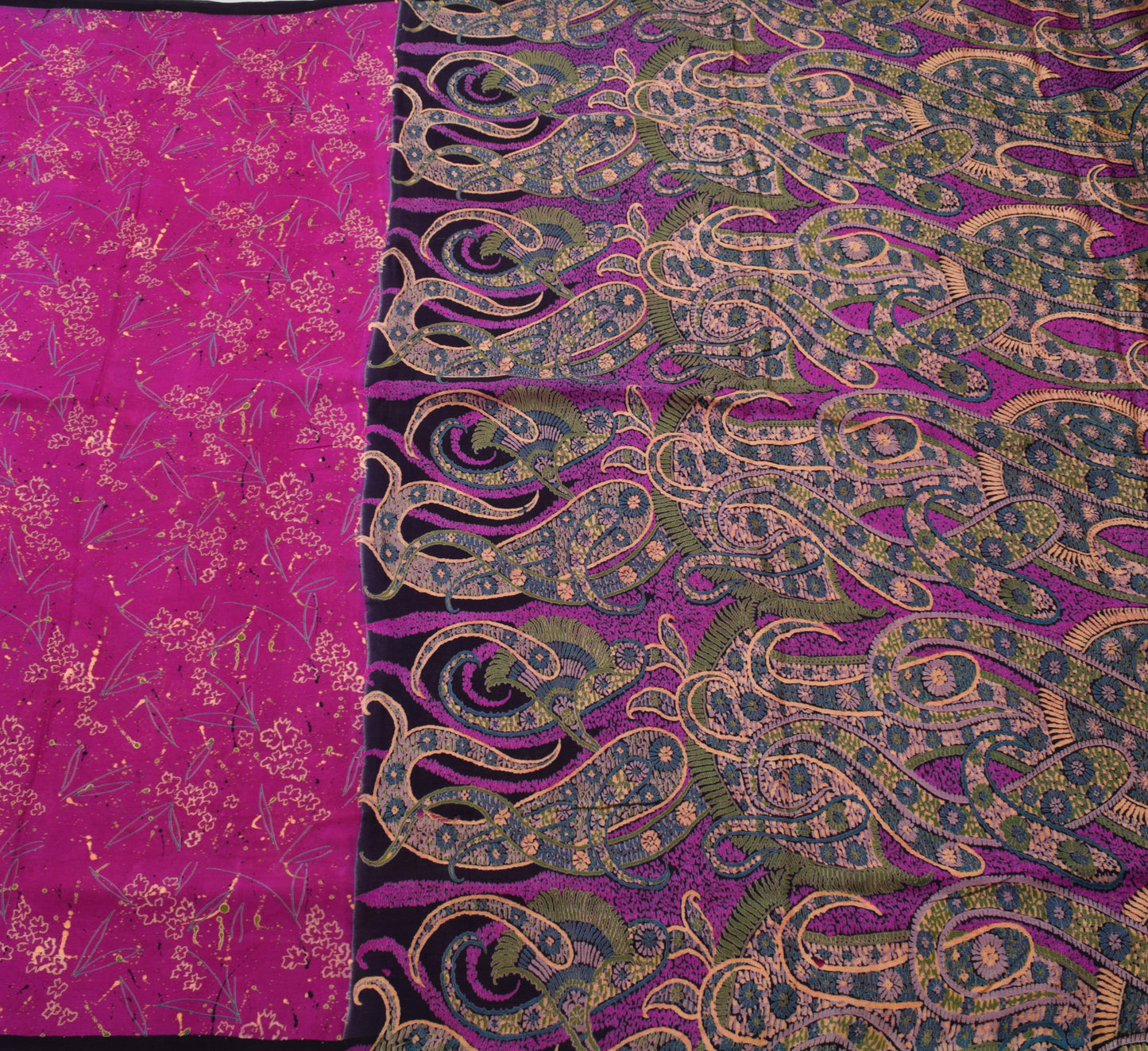 Sushila Vintage Magenta Scrap Saree 100% Pure Silk Printed Floral Sari Fabric