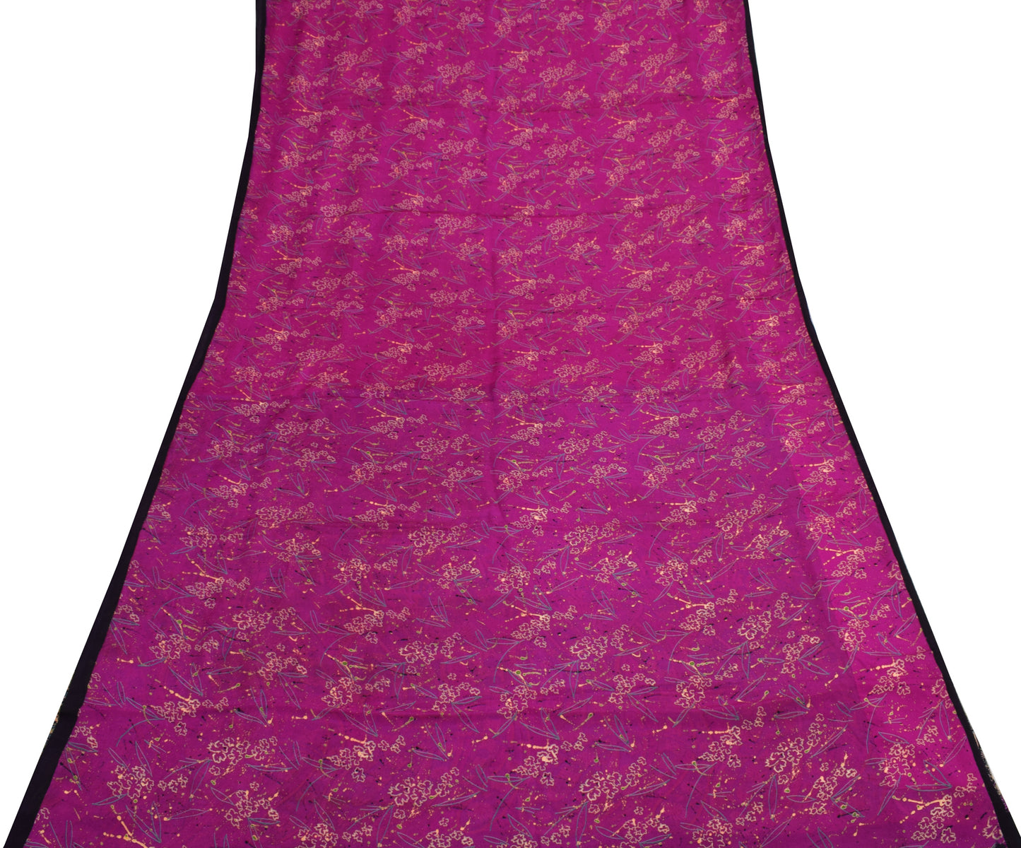 Sushila Vintage Magenta Scrap Saree 100% Pure Silk Printed Floral Sari Fabric