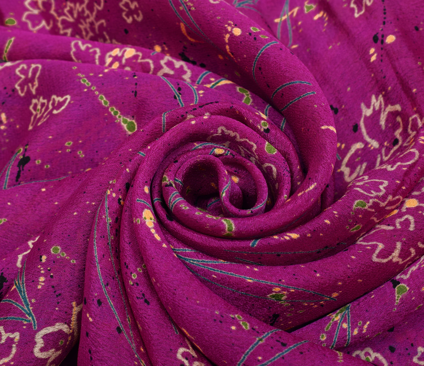 Sushila Vintage Magenta Scrap Saree 100% Pure Silk Printed Floral Sari Fabric