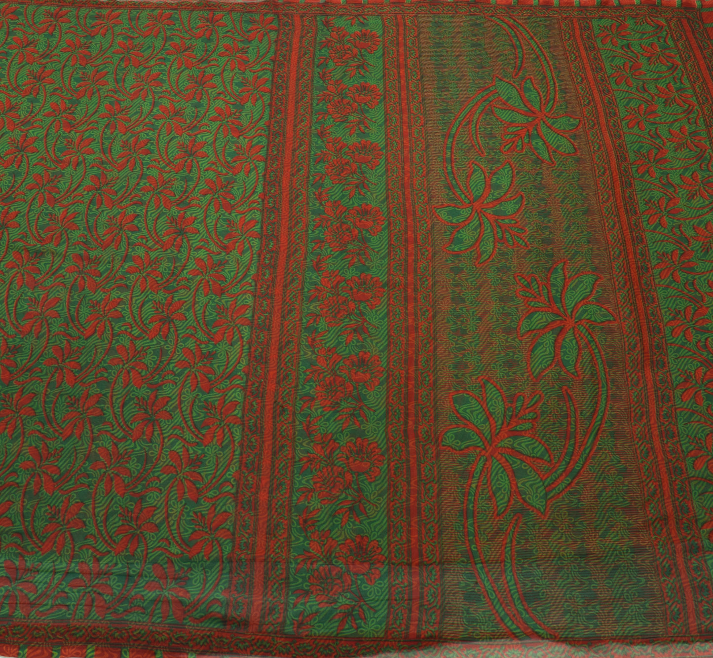 Sushila Vintage Green Scrap Saree Georgette Silk Printed Floral Sari 5 Yd Fabric