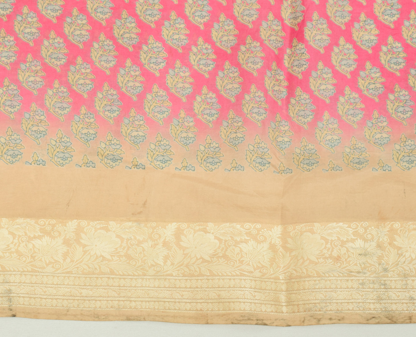 Sushila Vintage Pink Scrap Saree 100% Pure Silk Printed Floral Sari Craft Fabric