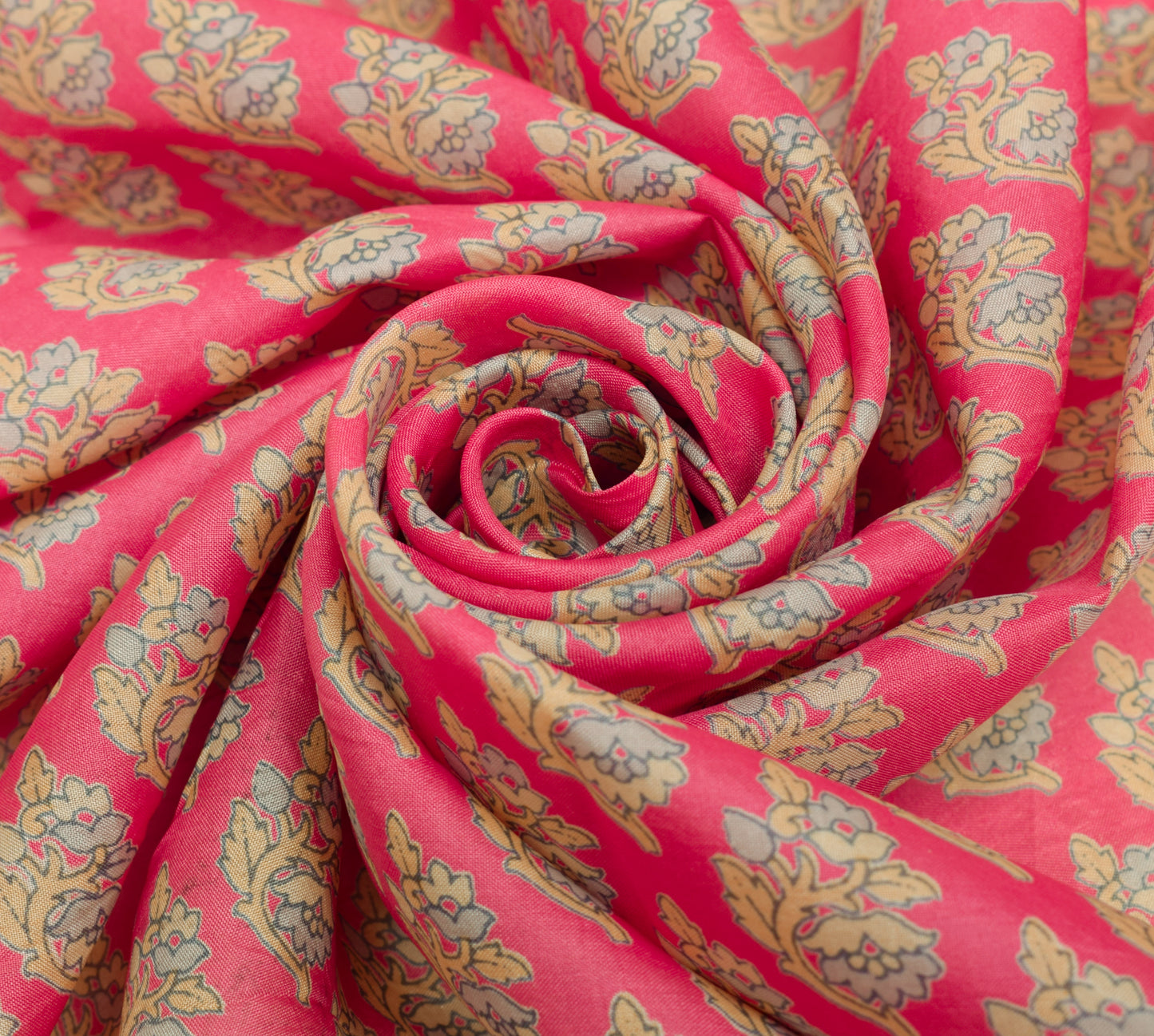 Sushila Vintage Pink Scrap Saree 100% Pure Silk Printed Floral Sari Craft Fabric