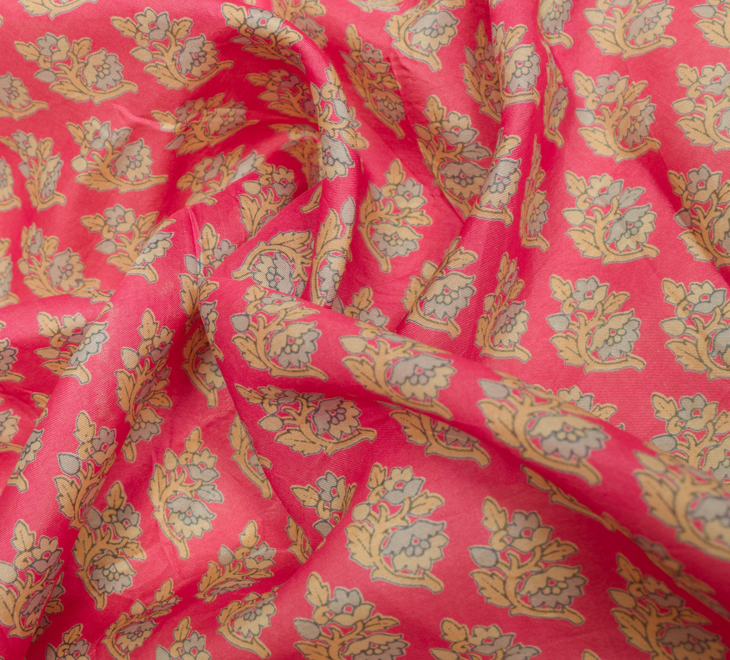 Sushila Vintage Pink Scrap Saree 100% Pure Silk Printed Floral Sari Craft Fabric