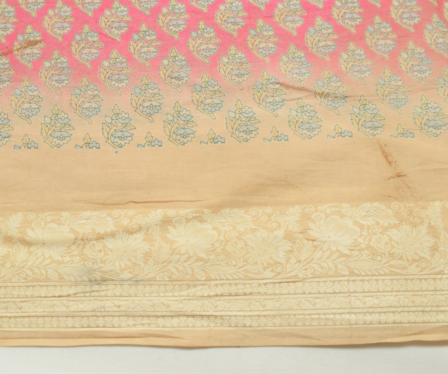 Sushila Vintage Pink Scrap Saree 100% Pure Silk Printed Floral Sari Craft Fabric