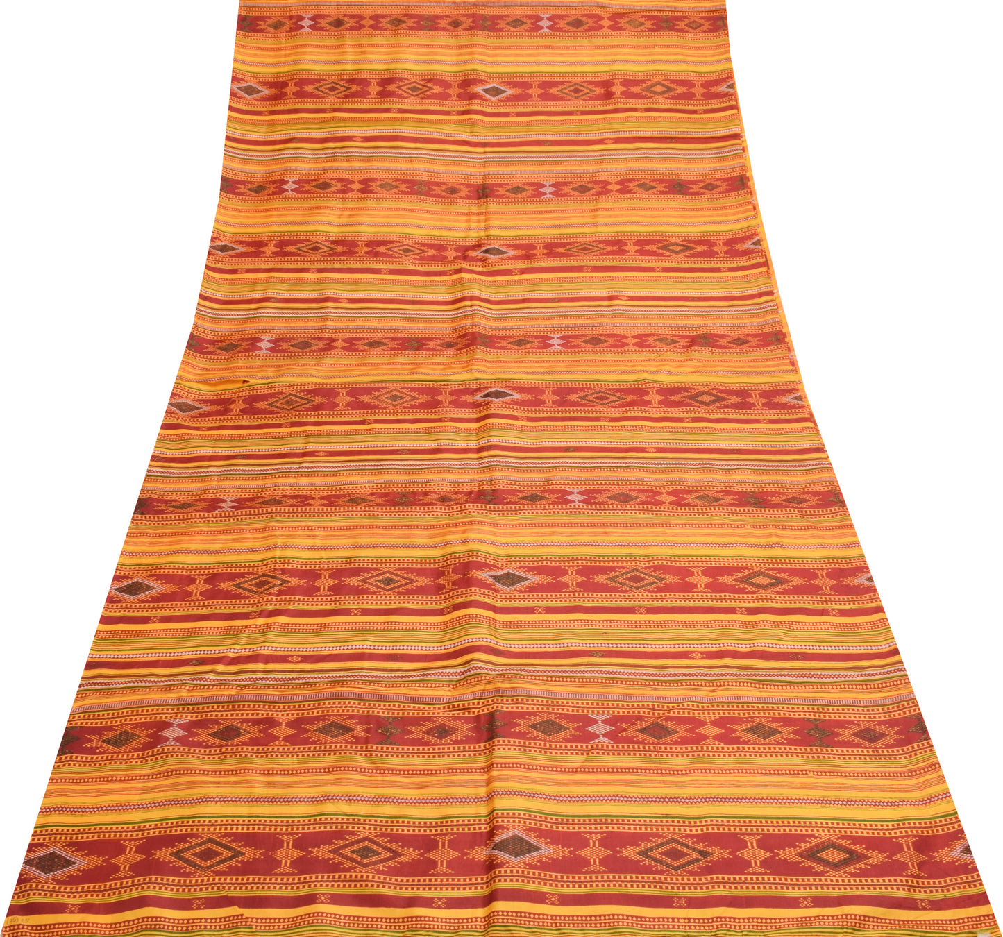 Sushila Vintage Yellow & Maroon Scrap Saree 100% Pure Silk Printed Sari Fabric