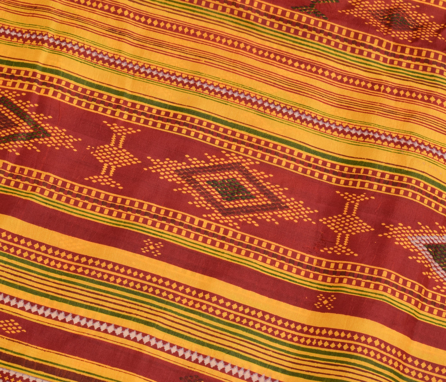 Sushila Vintage Yellow & Maroon Scrap Saree 100% Pure Silk Printed Sari Fabric