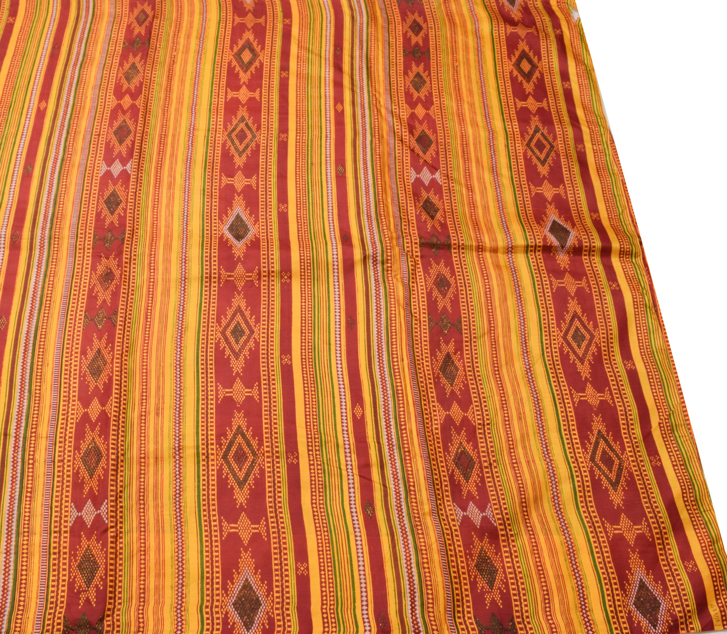 Sushila Vintage Yellow & Maroon Scrap Saree 100% Pure Silk Printed Sari Fabric