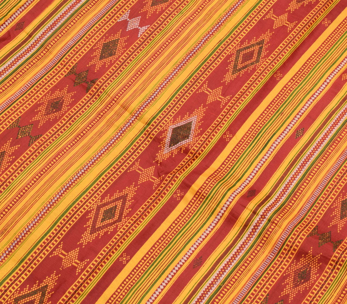 Sushila Vintage Yellow & Maroon Scrap Saree 100% Pure Silk Printed Sari Fabric