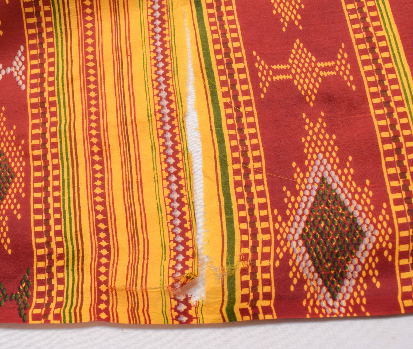 Sushila Vintage Yellow & Maroon Scrap Saree 100% Pure Silk Printed Sari Fabric