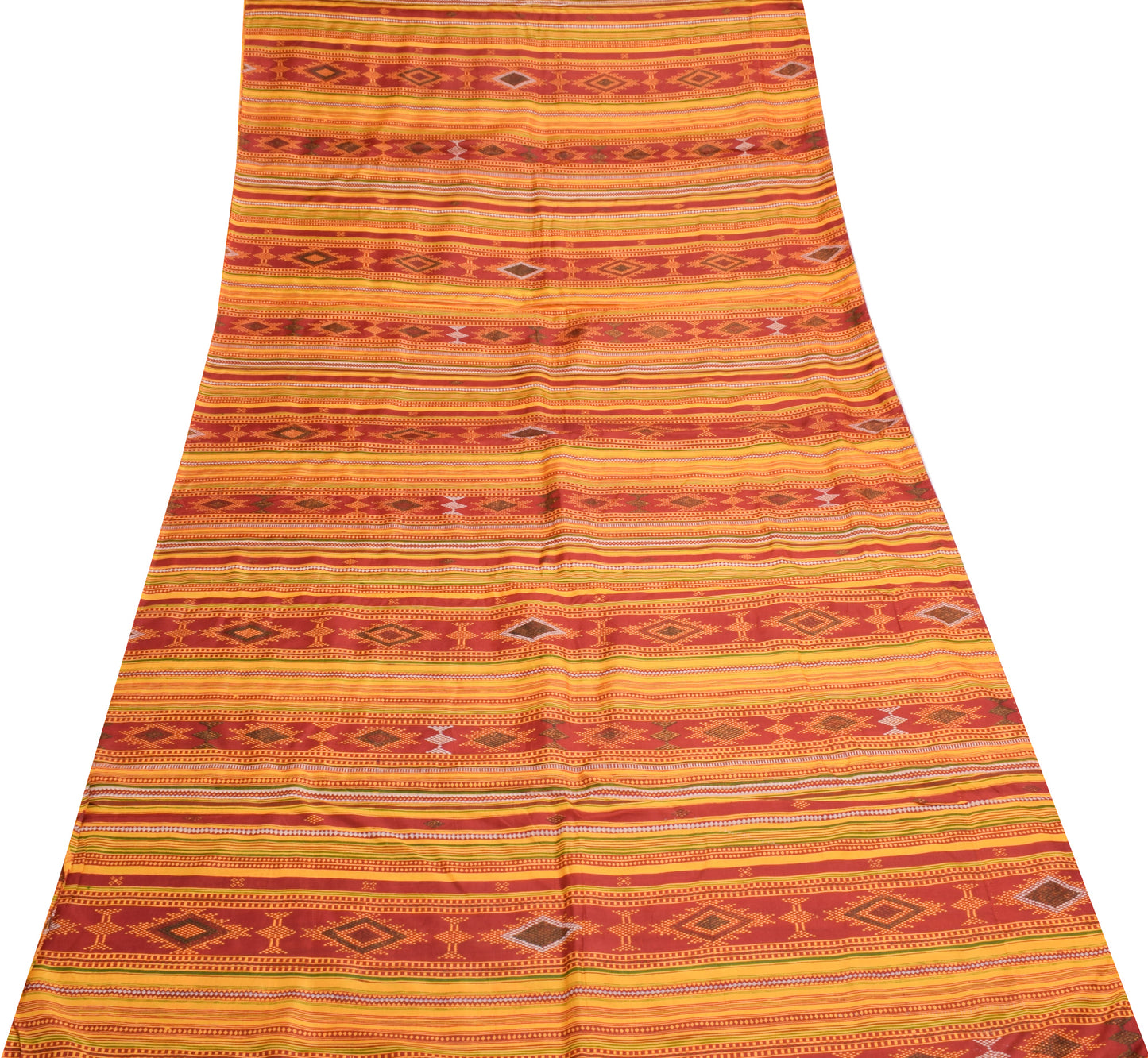 Sushila Vintage Yellow & Maroon Scrap Saree 100% Pure Silk Printed Sari Fabric