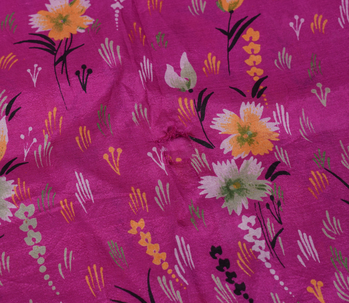 Sushila Vintage Magenta Scrap Saree 100% Pure Silk Printed Floral Sari Fabric