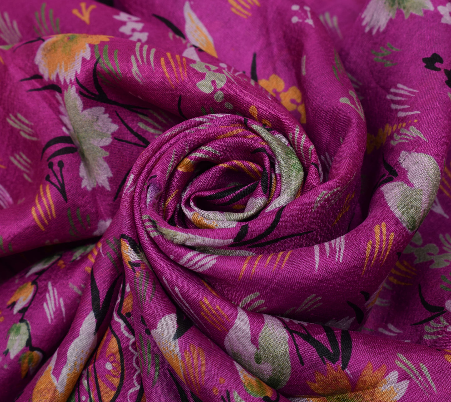 Sushila Vintage Magenta Scrap Saree 100% Pure Silk Printed Floral Sari Fabric