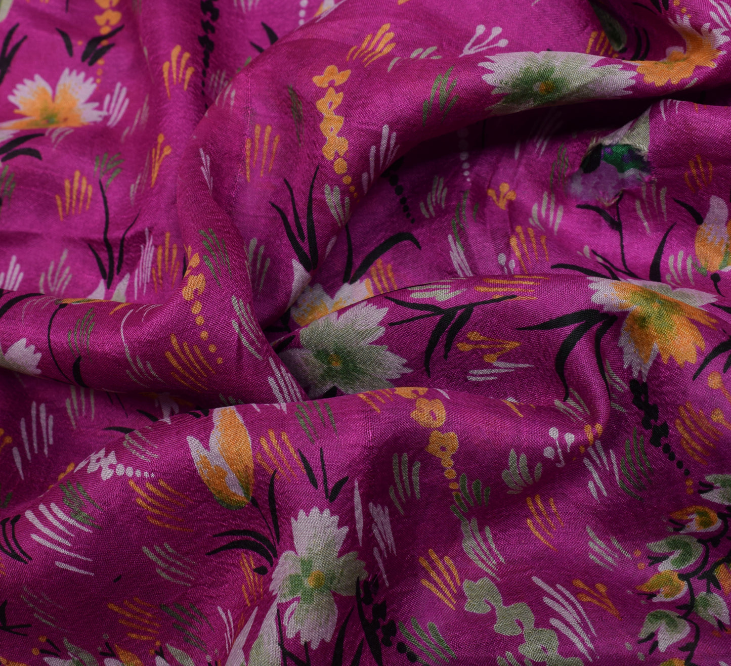 Sushila Vintage Magenta Scrap Saree 100% Pure Silk Printed Floral Sari Fabric