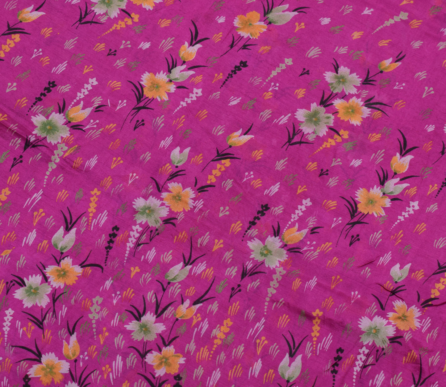 Sushila Vintage Magenta Scrap Saree 100% Pure Silk Printed Floral Sari Fabric