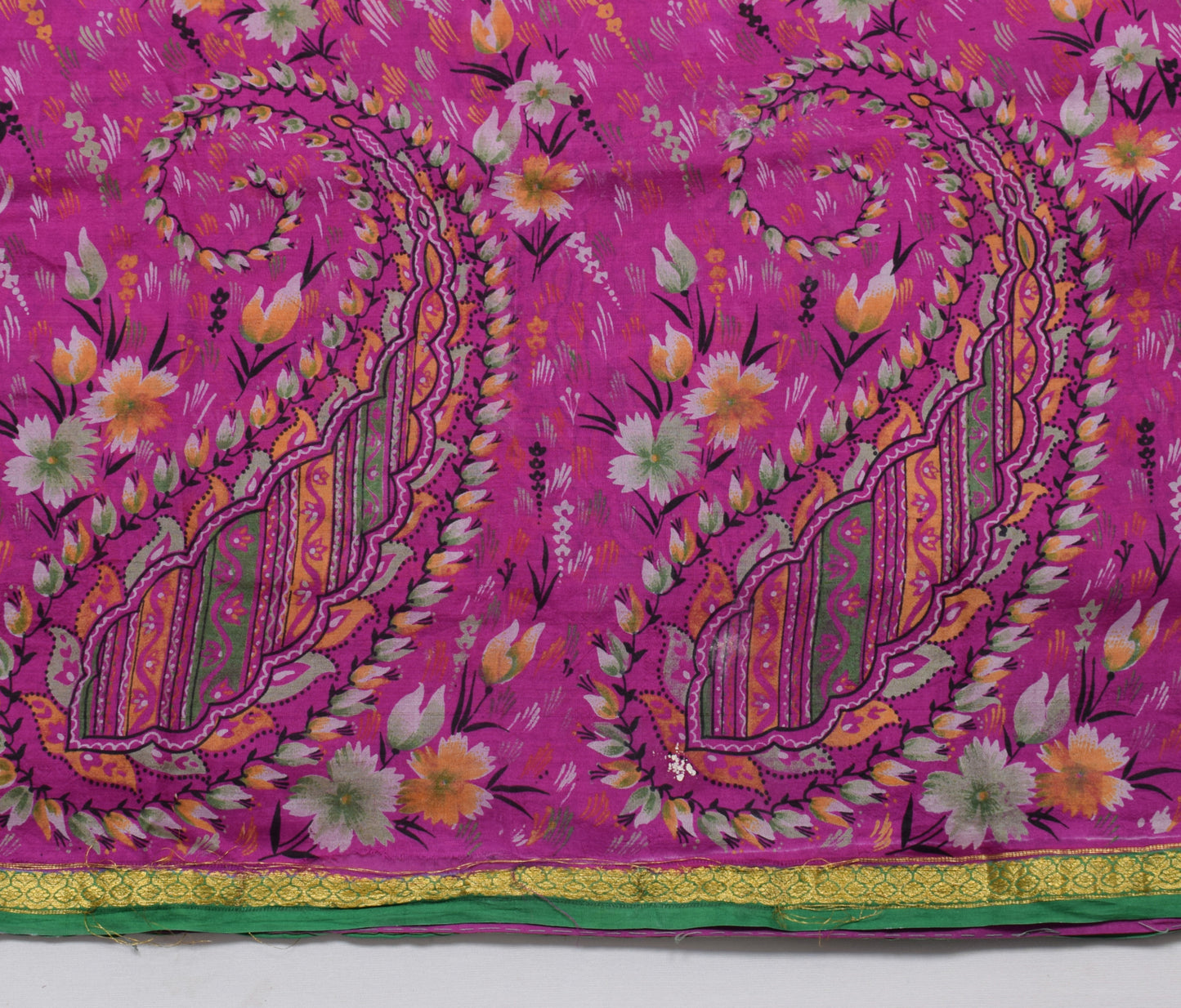 Sushila Vintage Magenta Scrap Saree 100% Pure Silk Printed Floral Sari Fabric