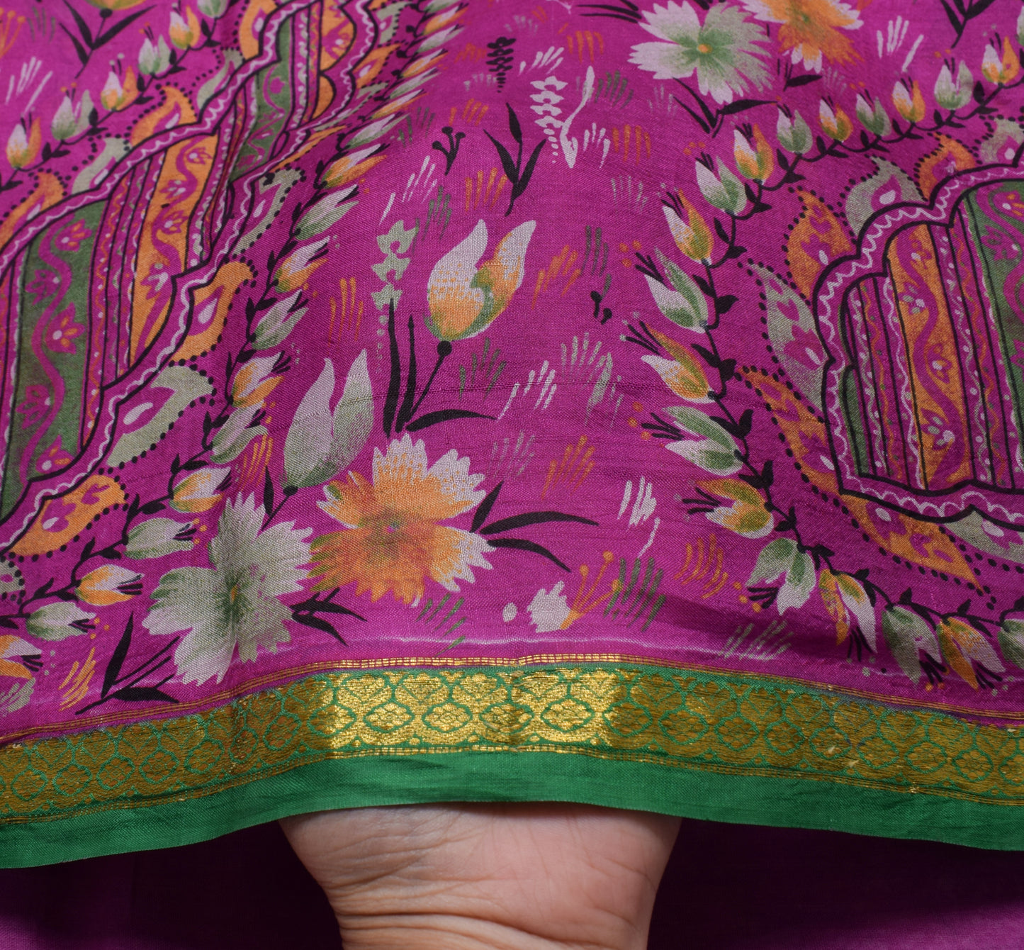 Sushila Vintage Magenta Scrap Saree 100% Pure Silk Printed Floral Sari Fabric