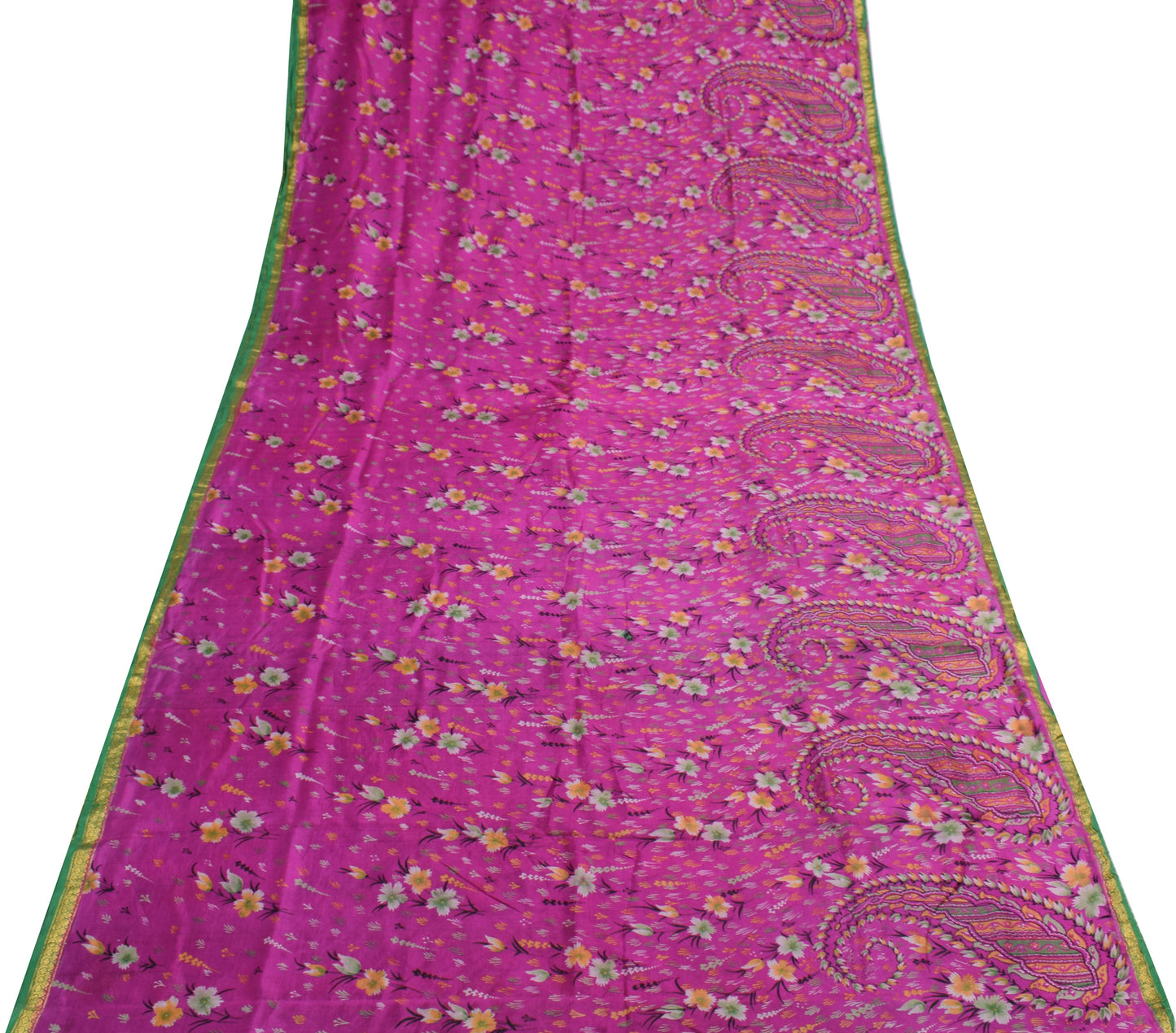 Sushila Vintage Magenta Scrap Saree 100% Pure Silk Printed Floral Sari Fabric