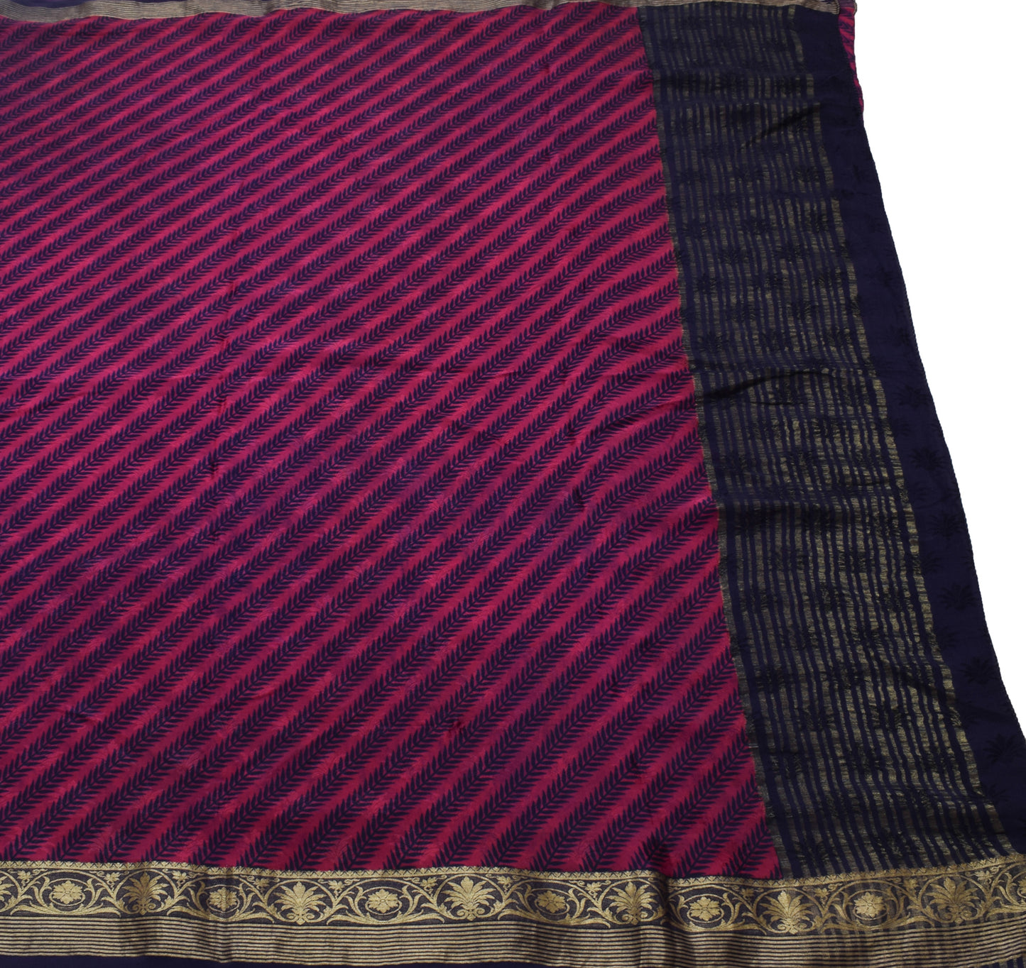 Sushila Vintage Purple Scrap Saree 100% Pure Georgette Woven Floral Sari Fabric