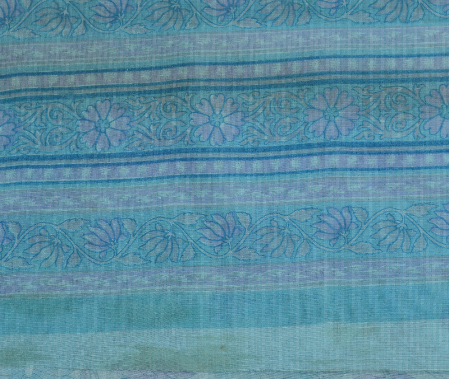 Sushila Vintage Aqua Blue Scrap Saree 100%Pure Cotton Printed Floral Sari Fabric