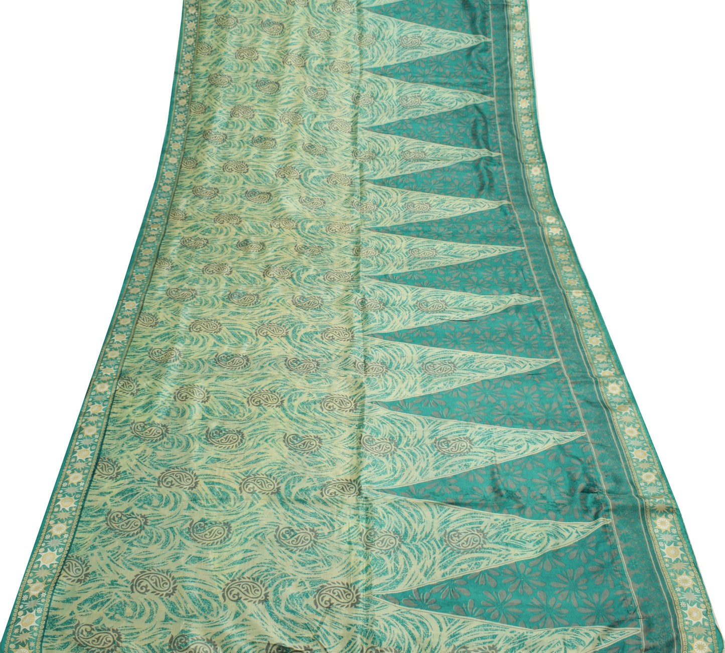 Sushila Vintage Scrap Saree 100%Pure Silk Printed Paisley Soft Sari Craft Fabric