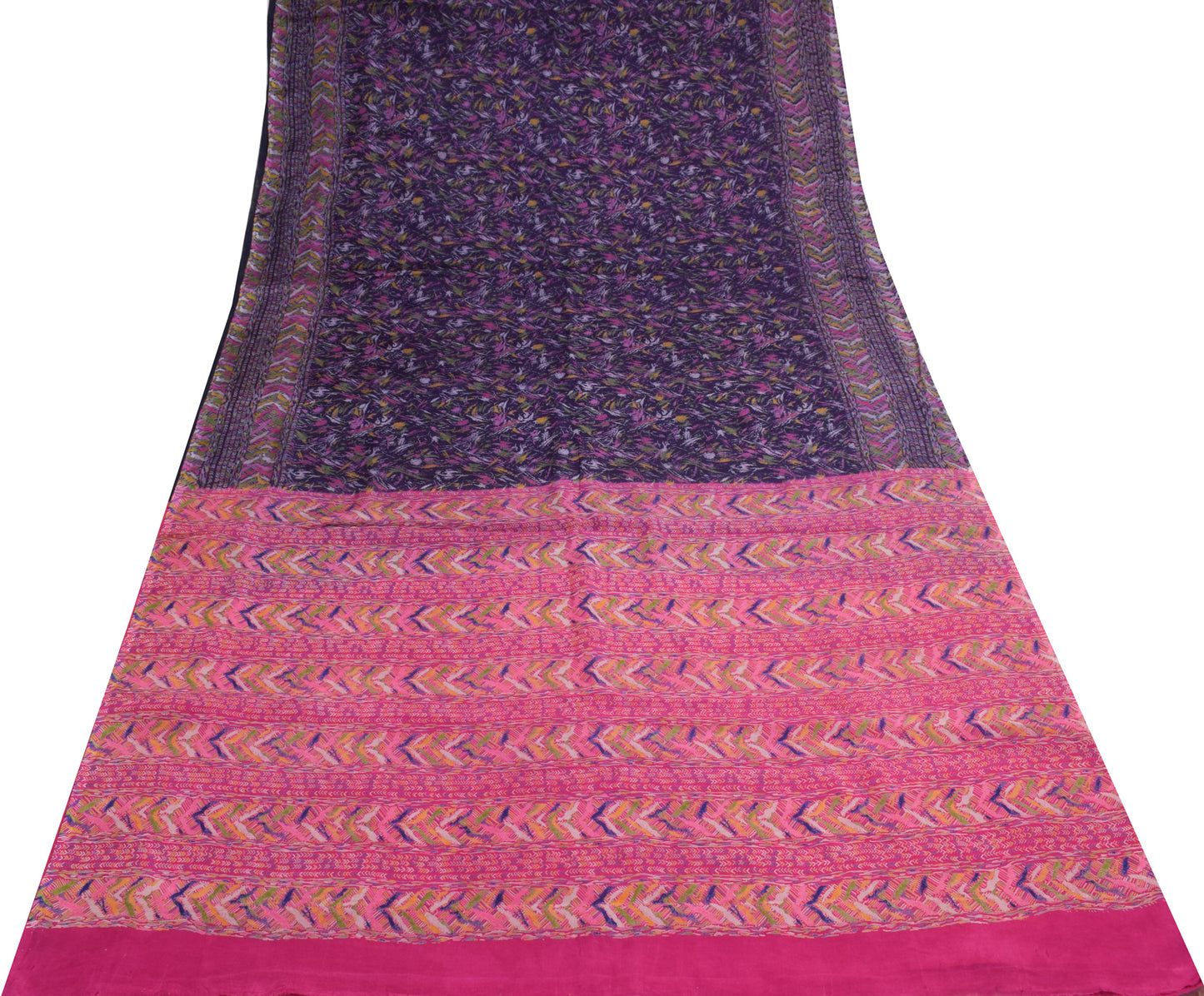 Sushila Vintage Purple Scrap Saree 100% Pure Silk Printed 5 YD Sari Craft Fabric