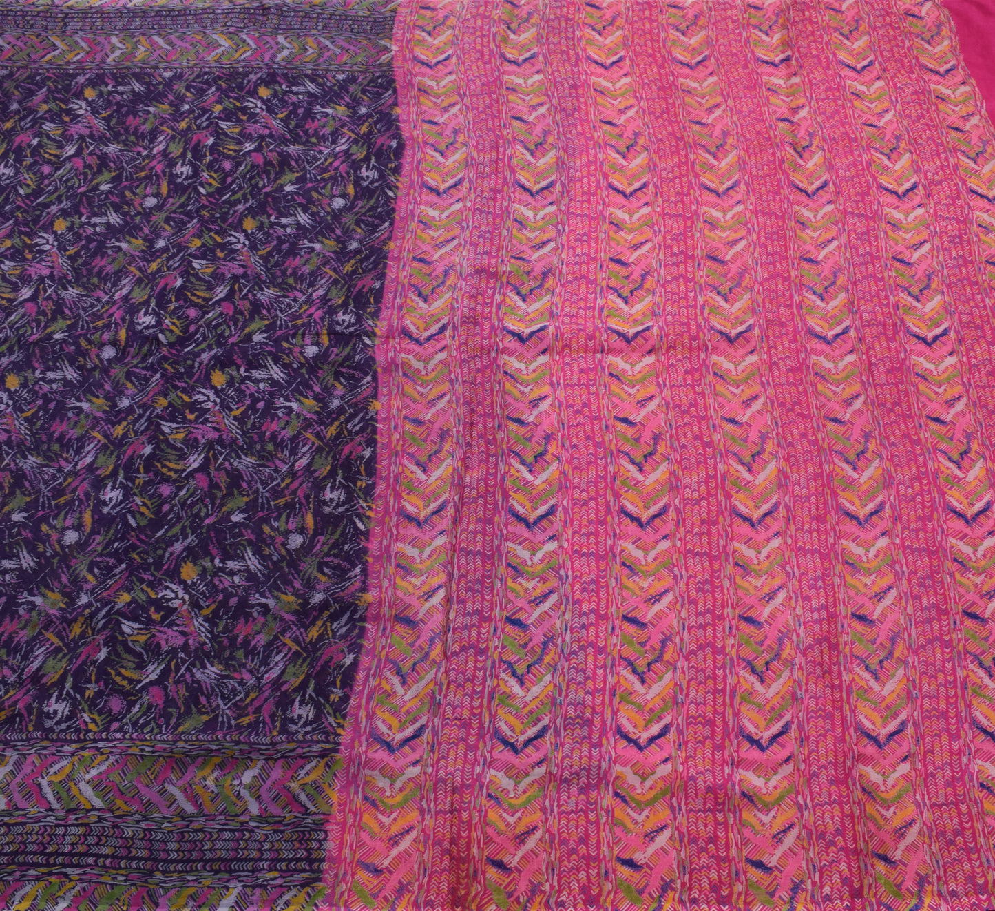 Sushila Vintage Purple Scrap Saree 100% Pure Silk Printed 5 YD Sari Craft Fabric