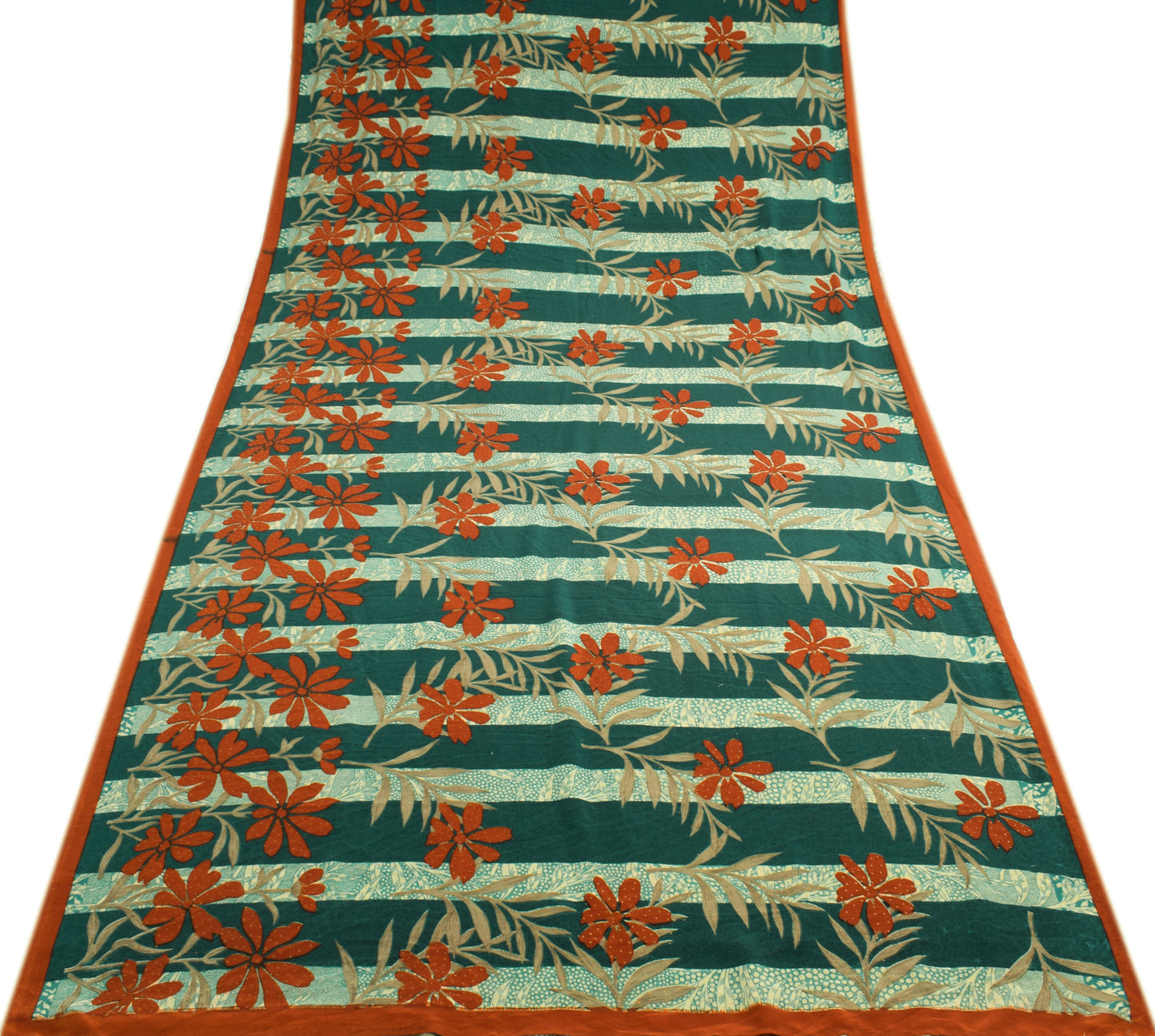 Sushila Vintage Scrap Saree Blend Crepe Silk Printed Floral Sari Dress Fabric