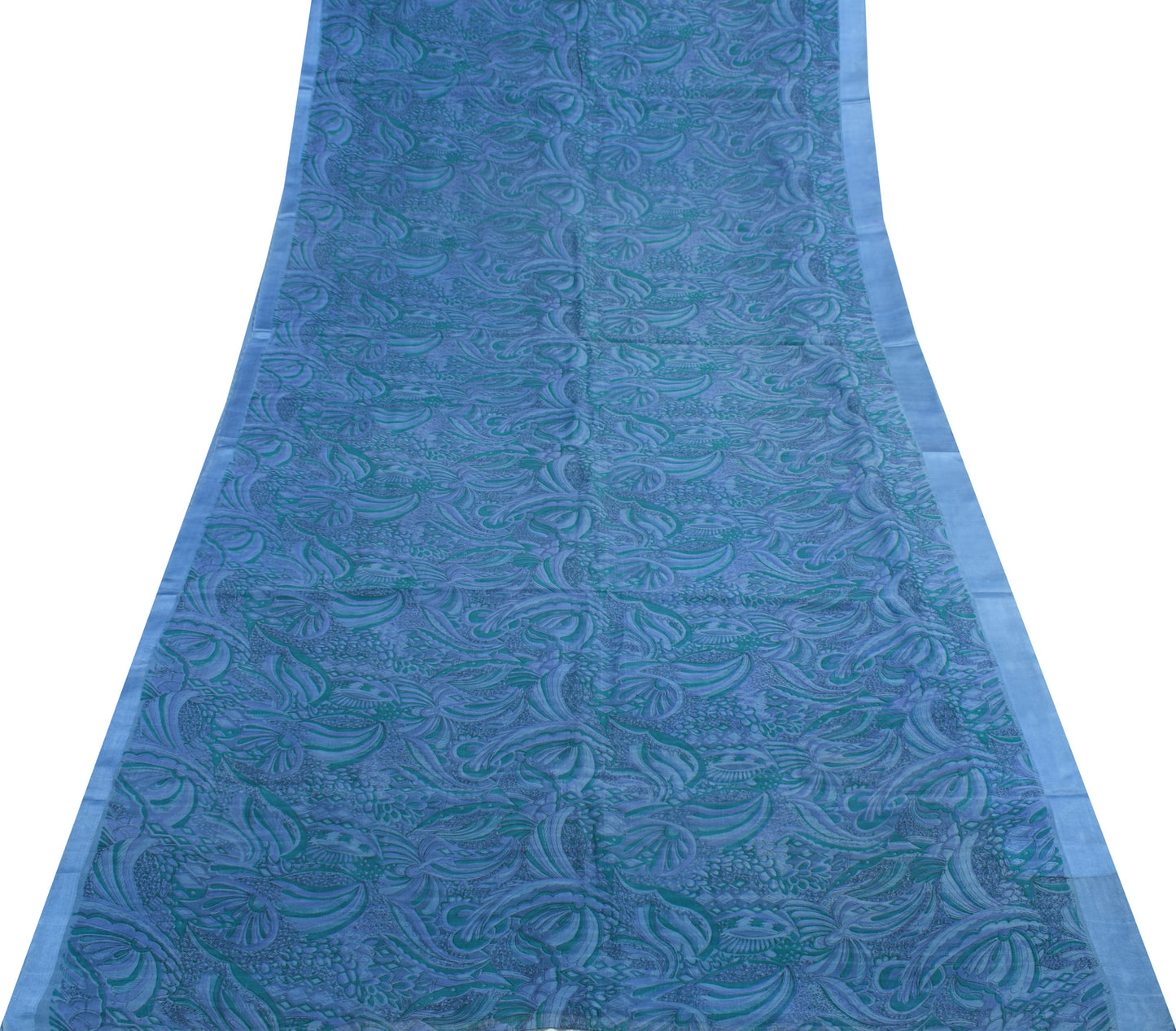 Sushila Vintage Blue Scrap Saree 100% Pure Silk Printed Floral Sari Craft Fabric