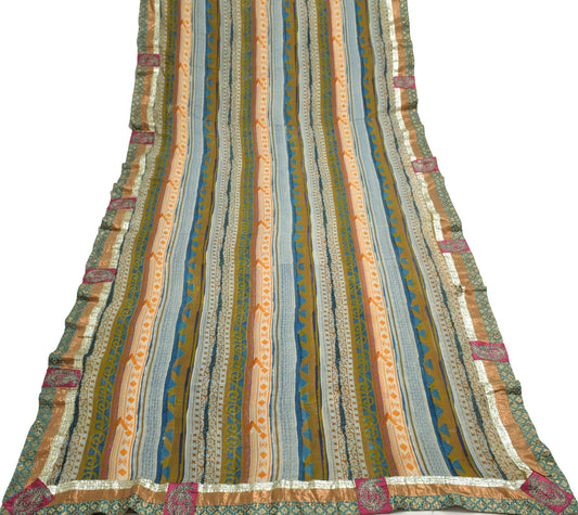 Sushila Vintage Multi-Color Scrap Saree Pure Georgette Silk Printed Sari Fabric