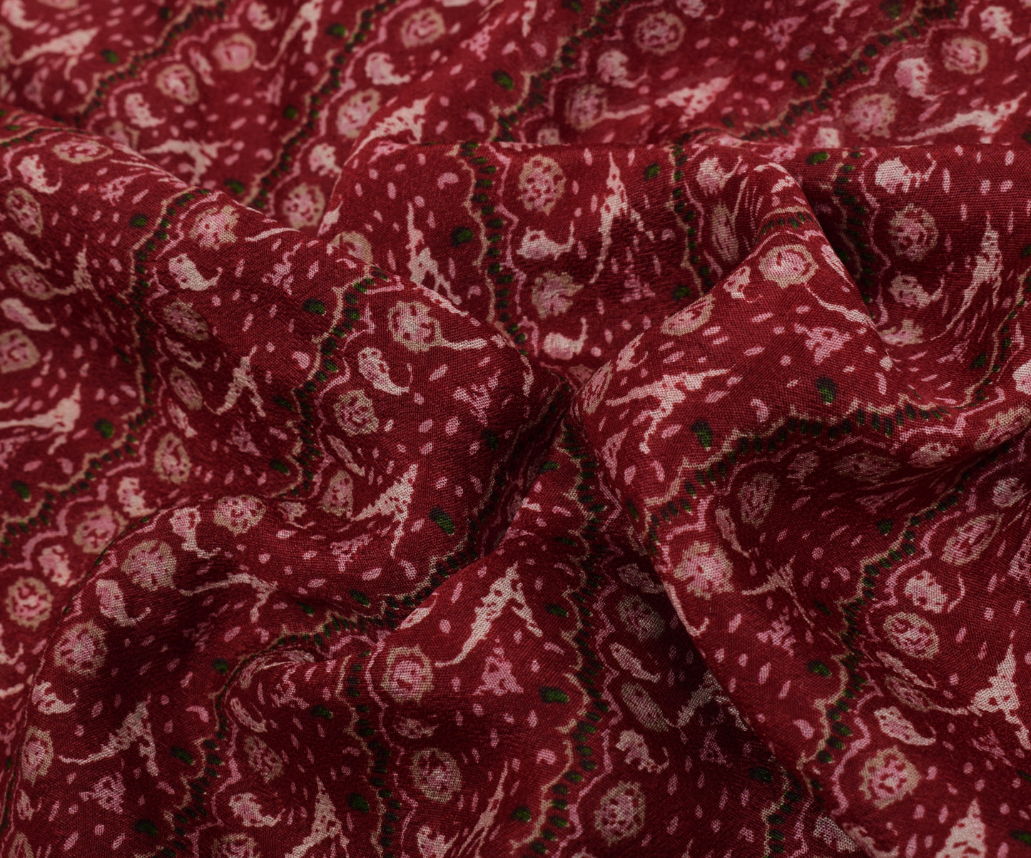 Sushila Vintage Maroon Scrap Saree 100% Pure Silk Printed Paisley Sari Fabric