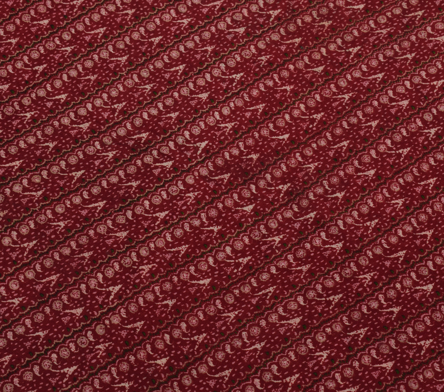 Sushila Vintage Maroon Scrap Saree 100% Pure Silk Printed Paisley Sari Fabric