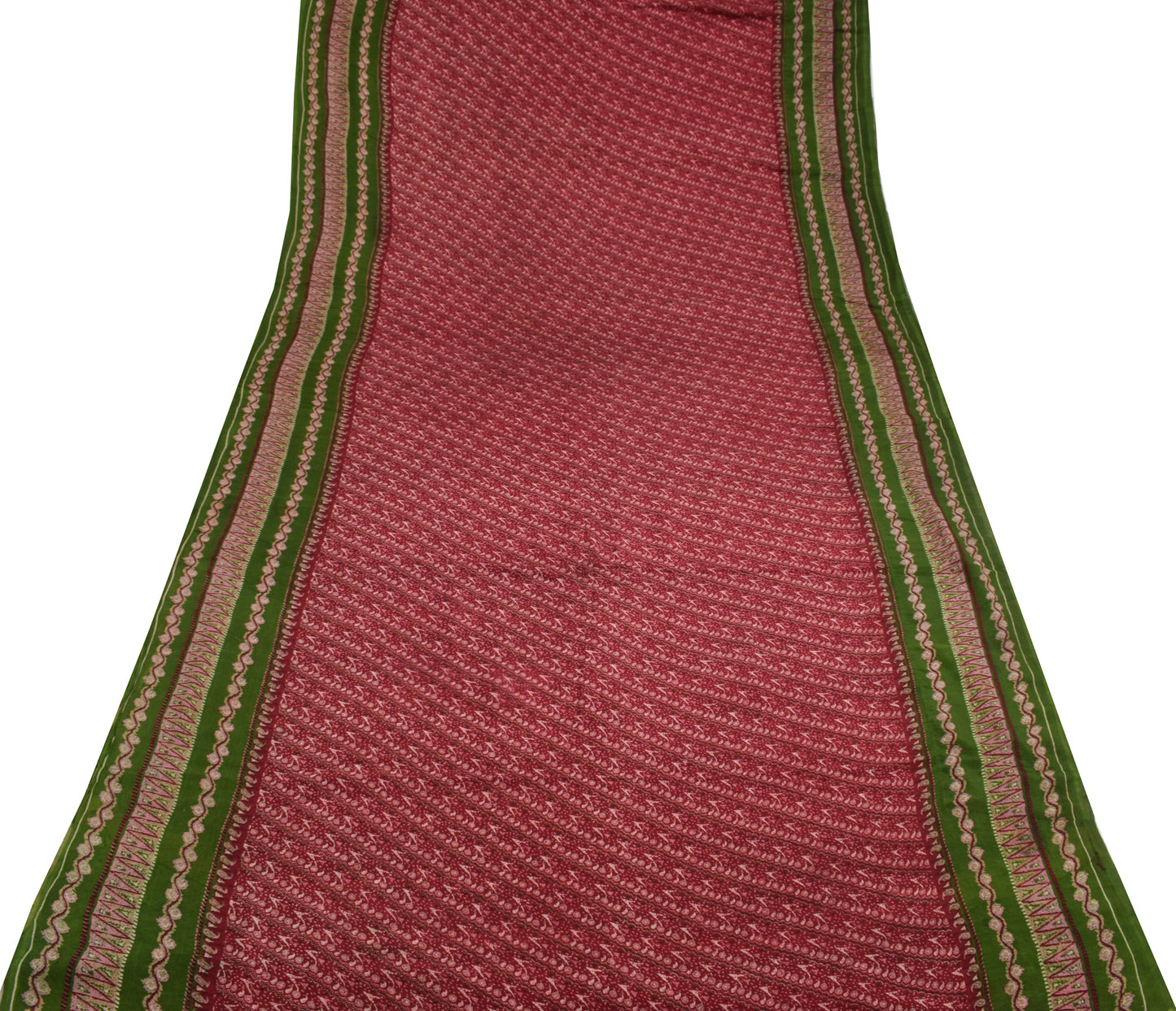 Sushila Vintage Maroon Scrap Saree 100% Pure Silk Printed Paisley Sari Fabric