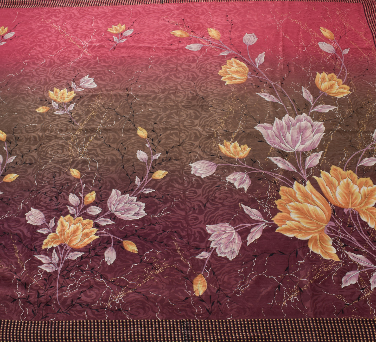 Sushila Vintage Scrap Saree Blend Crepe Silk Printed & Woven Floral Sari Fabric