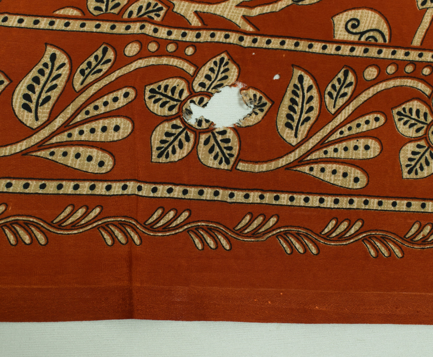 Sushila Vintage Rust Scrap Saree Blend Crepe Silk Printed Paisley Sari Fabric