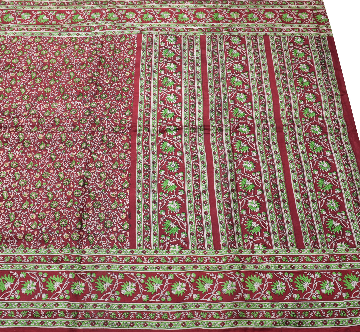 Sushila Vintage Maroon Scrap Saree 100% Pure Silk Printed Paisley Sari Fabric