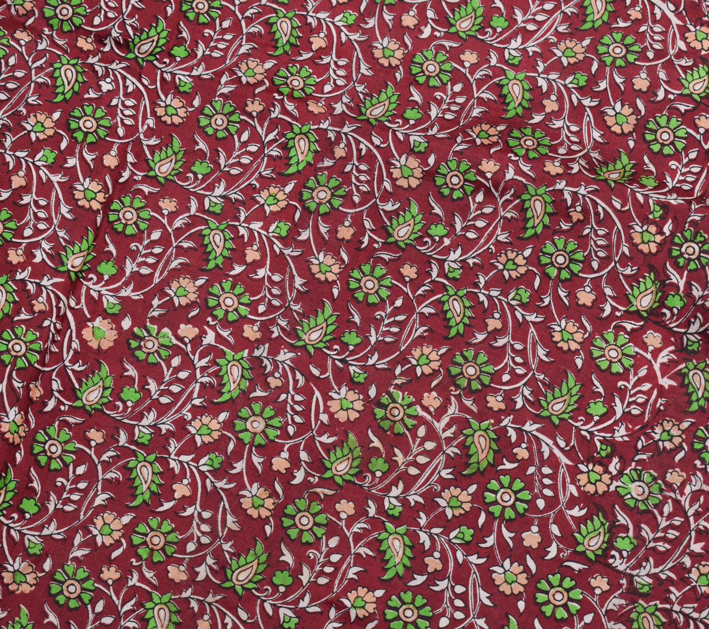 Sushila Vintage Maroon Scrap Saree 100% Pure Silk Printed Paisley Sari Fabric