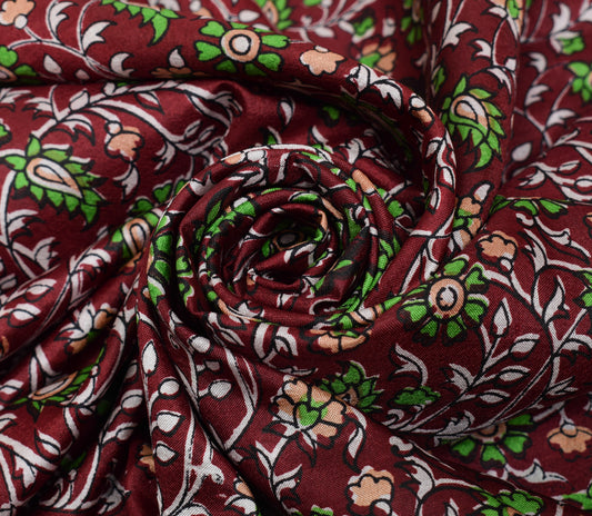 Sushila Vintage Maroon Scrap Saree 100% Pure Silk Printed Paisley Sari Fabric