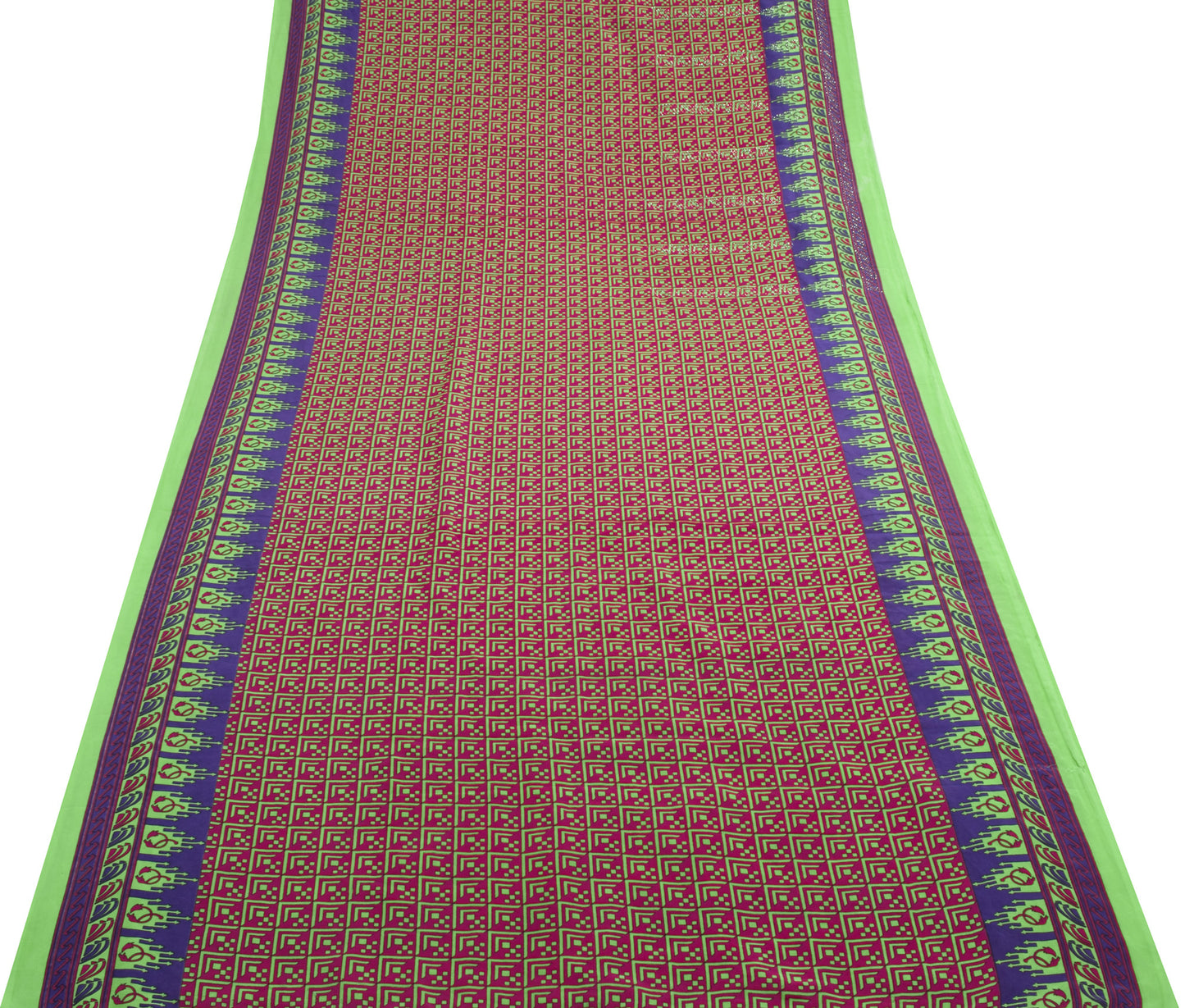 Sushila Vintage Magenta Indian Scrap Saree Crepe Silk Printed Sari Craft Fabric