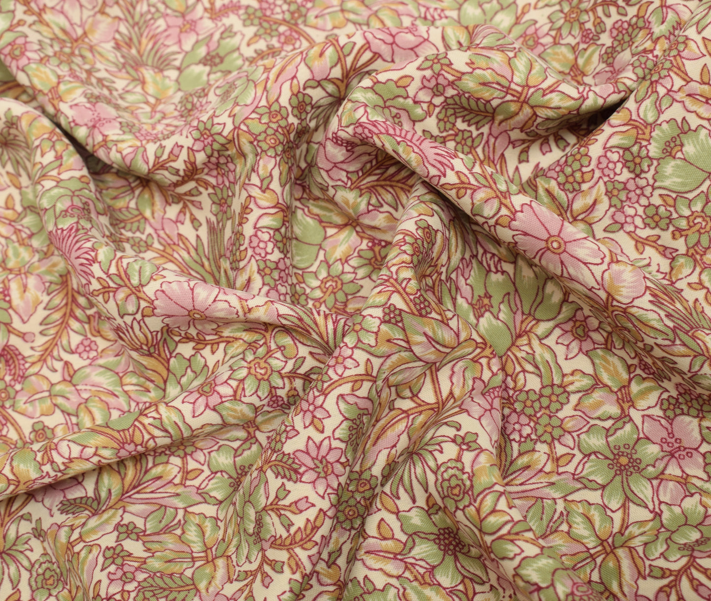 Sushila Vintage Cream Scrap Saree Blend Silk Printed Floral Sari Craft Fabric