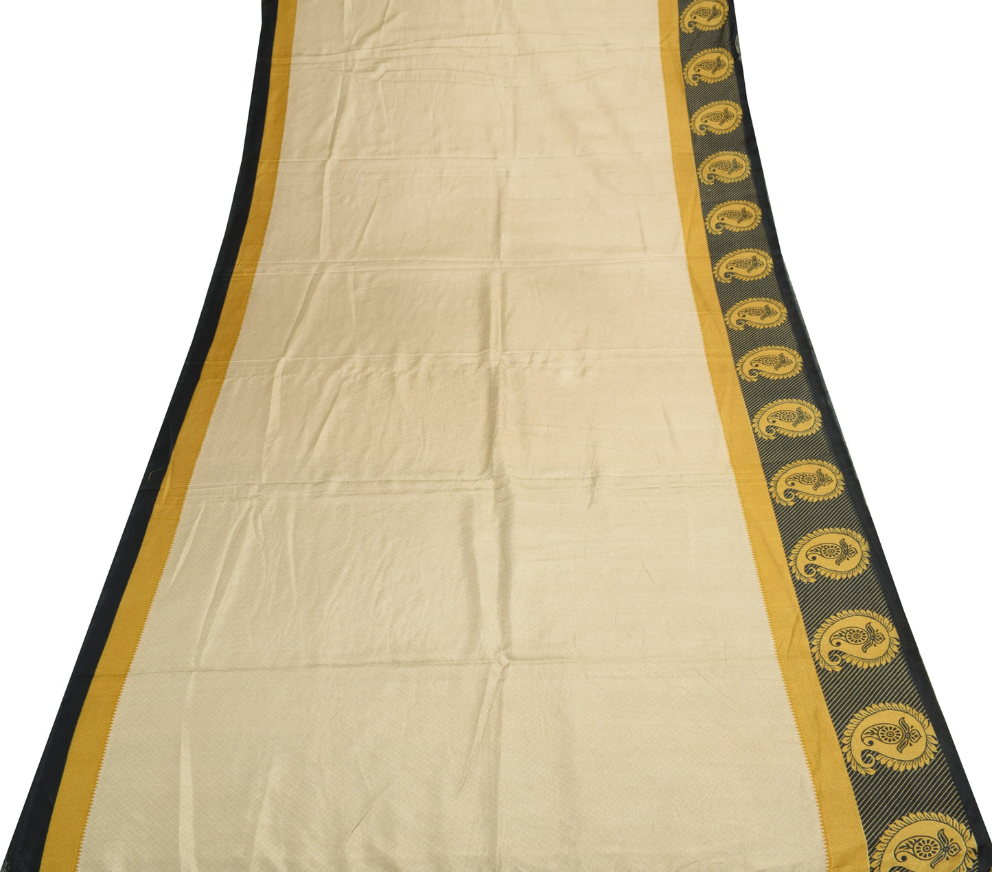 Sushila Vintage Cream Scrap Saree Blend Silk Printed Soft Sari Craft Fabric