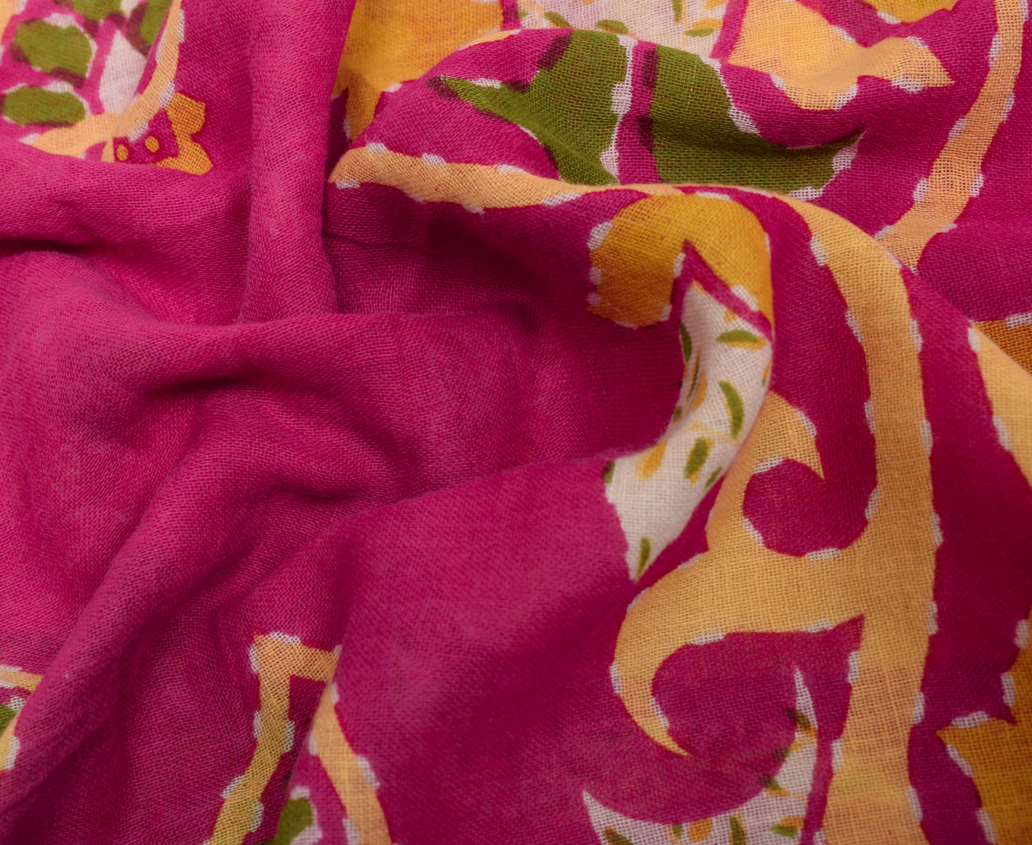 Sushila Vintage Magenta Scrap Saree 100% Pure Cotton Printed Floral Sari Fabric