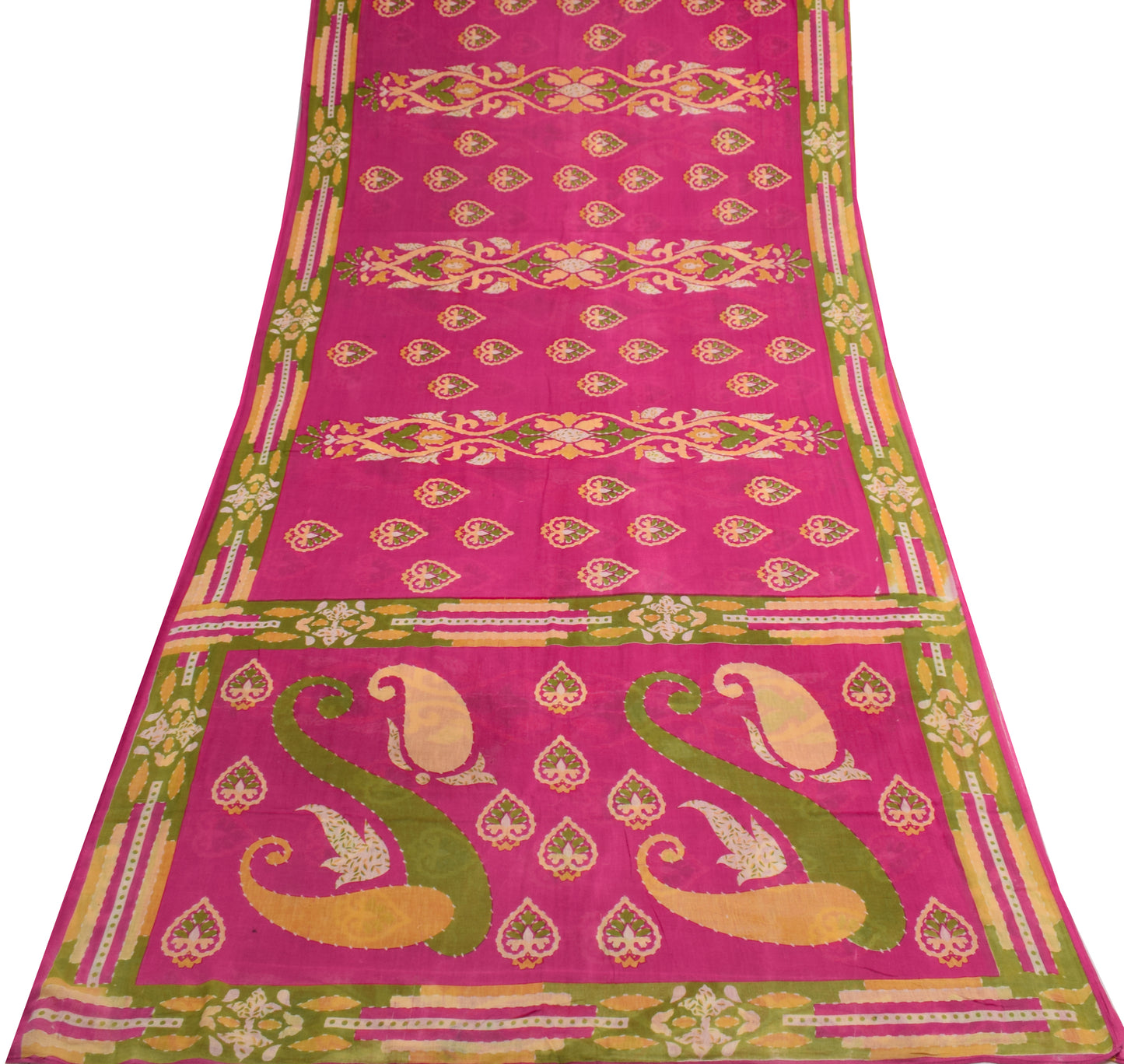 Sushila Vintage Magenta Scrap Saree 100% Pure Cotton Printed Floral Sari Fabric