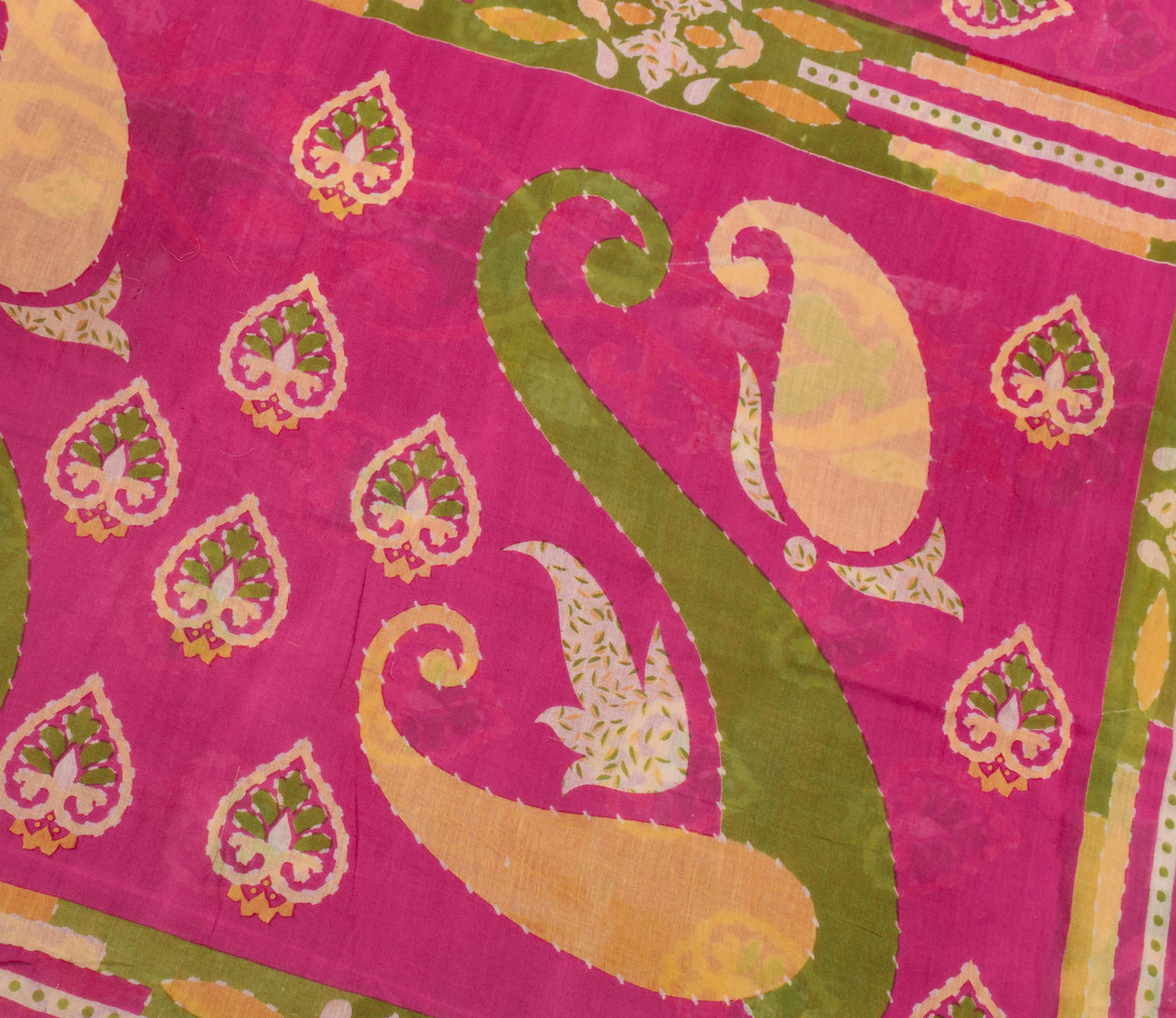 Sushila Vintage Magenta Scrap Saree 100% Pure Cotton Printed Floral Sari Fabric