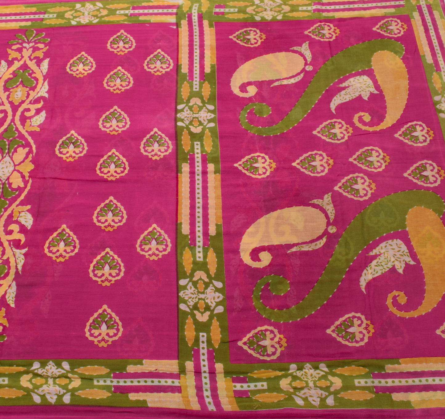 Sushila Vintage Magenta Scrap Saree 100% Pure Cotton Printed Floral Sari Fabric