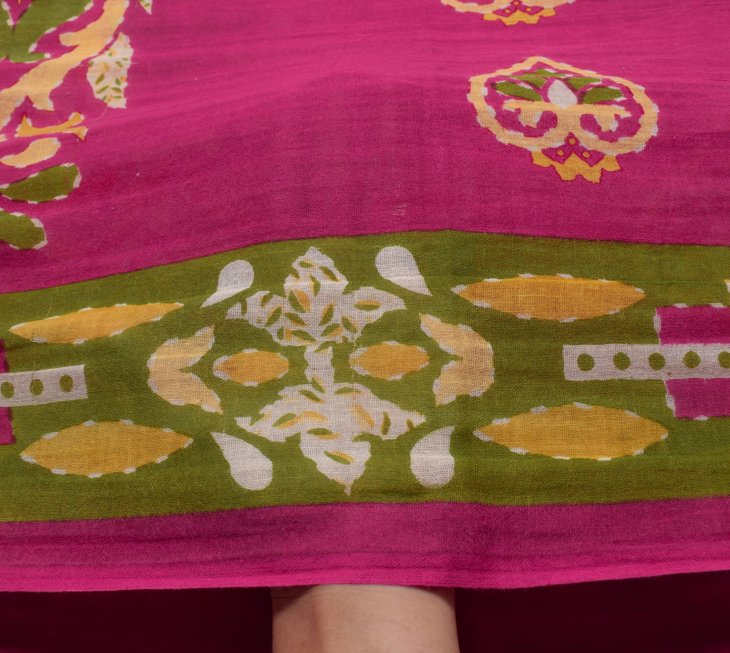 Sushila Vintage Magenta Scrap Saree 100% Pure Cotton Printed Floral Sari Fabric