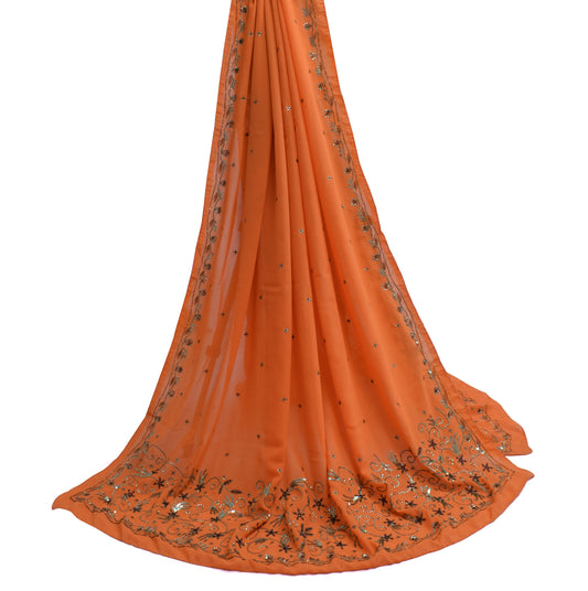 Sushila Vintage Orange Scrap Dupatta Blend Georgette Hand Beaded Long Stole