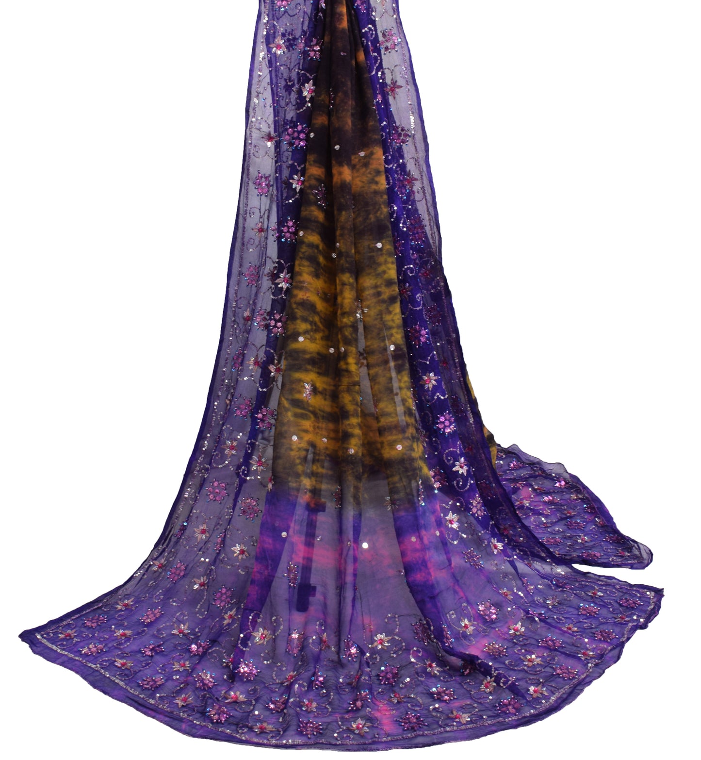 Sushila Vintage Tie-Dye Scrap Dupatta 100%Pure Georgette Hand  Beaded Long Stole