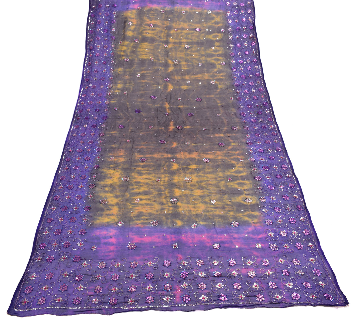 Sushila Vintage Tie-Dye Scrap Dupatta 100%Pure Georgette Hand  Beaded Long Stole